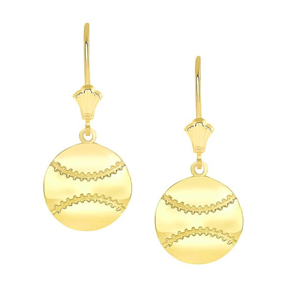 10K Solid Gold Basketball Sports Leverback Earrings - Yellow, Rose, or White